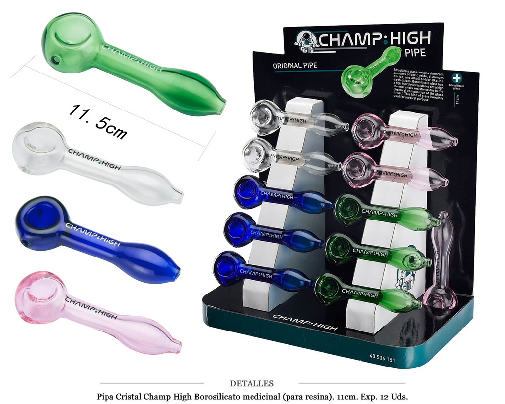 PIPA CRISTAL CHAMP HIGH BOROSILICATO 11CM 12 UDS