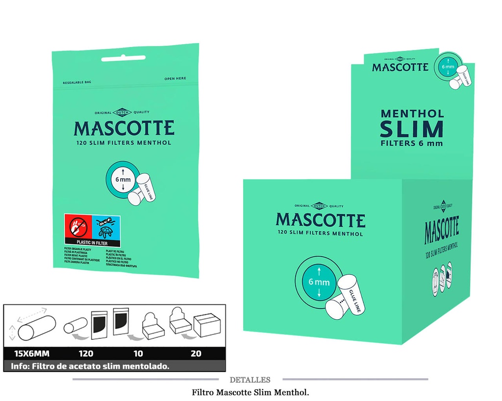FILTRO MASCOTTE SLIM 6MM MENTHOL 10X120 UDS