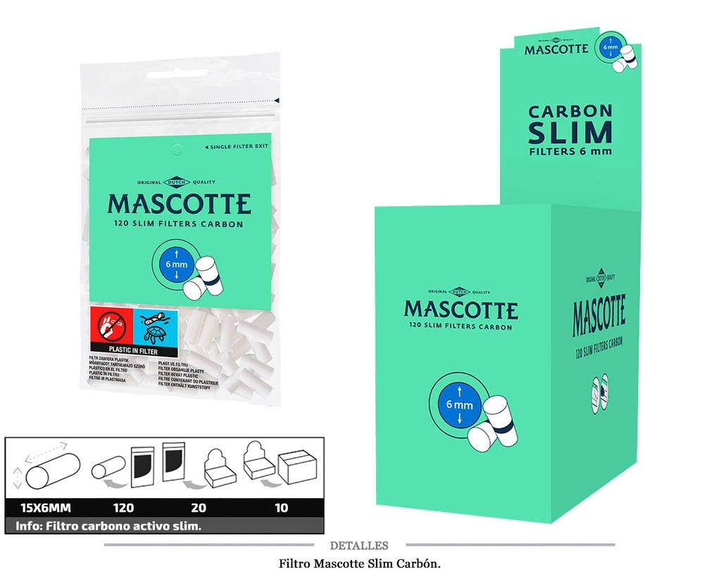 FILTRO MASCOTTE SLIM 6MM CARBON 20X120 UDS