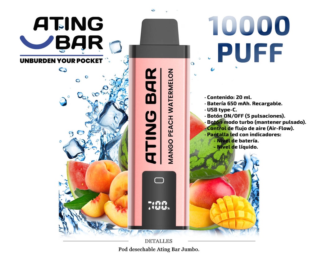 POD DES. ATING JUMBO VAPE MANGO PEACH WATERMELON 0MG