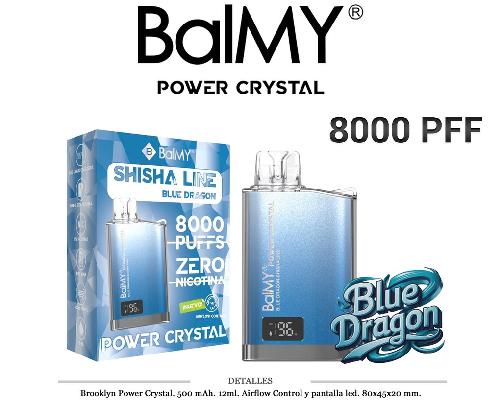 POD. DES. BALMY POWER CRYSTAL BLUE DRAGON SHISHA LINE 0MG 12ML