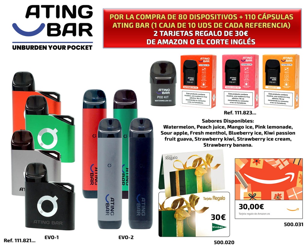 ATING BAR CAPSULAS + DISPOSITIVOS + T. REGALO AMAZON 60€