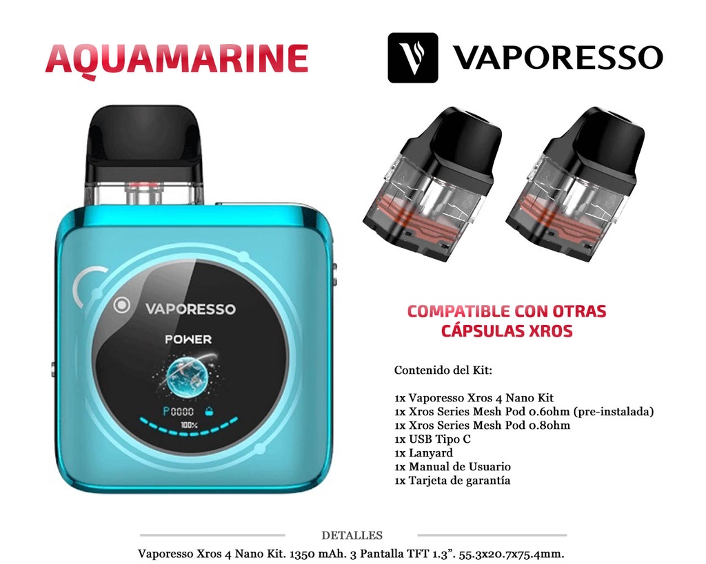 VAPORESSO XROS 4 NANO AQUAMARINE KIT 1350MAH