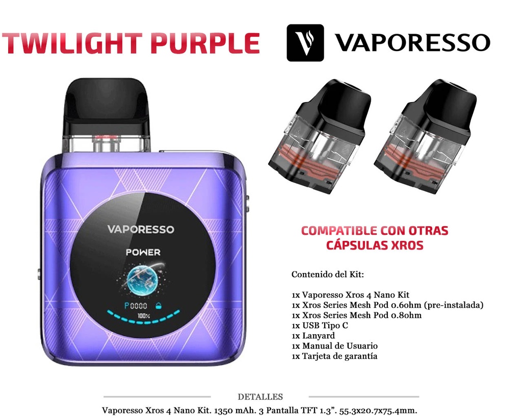 VAPORESSO XROS 4 NANO TWILIGHT PURPLE KIT 1350MAH