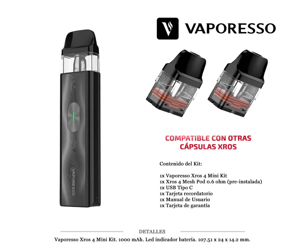 VAPORESSO XROS 4 MINI BLACK KIT 1000 MAH