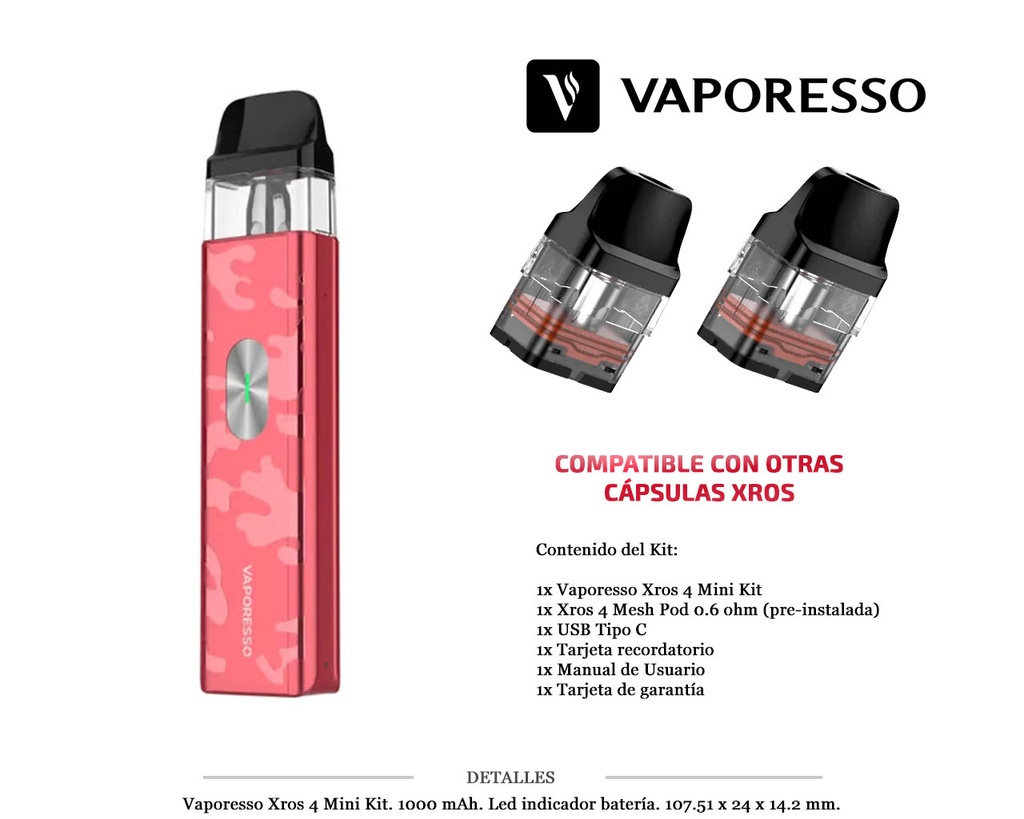 VAPORESSO XROS 4 MINI CAMO RED KIT 1000 MAH