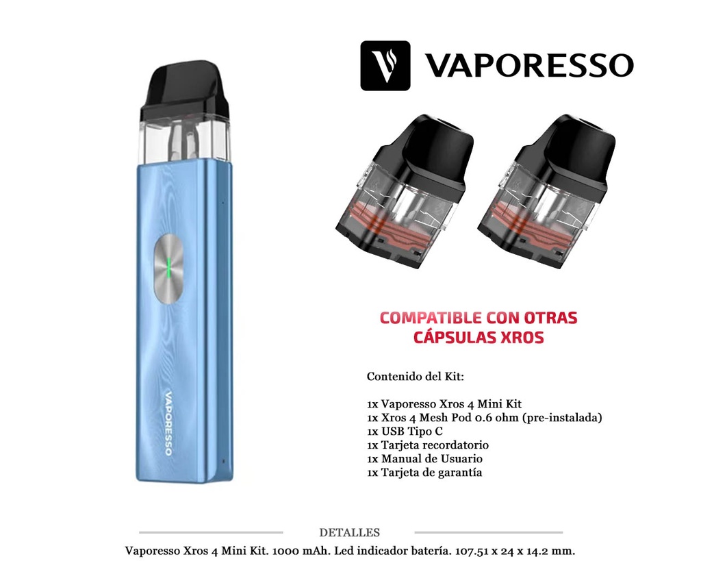 VAPORESSO XROS 4 MINI ICE BLUE KIT 1000 MAH