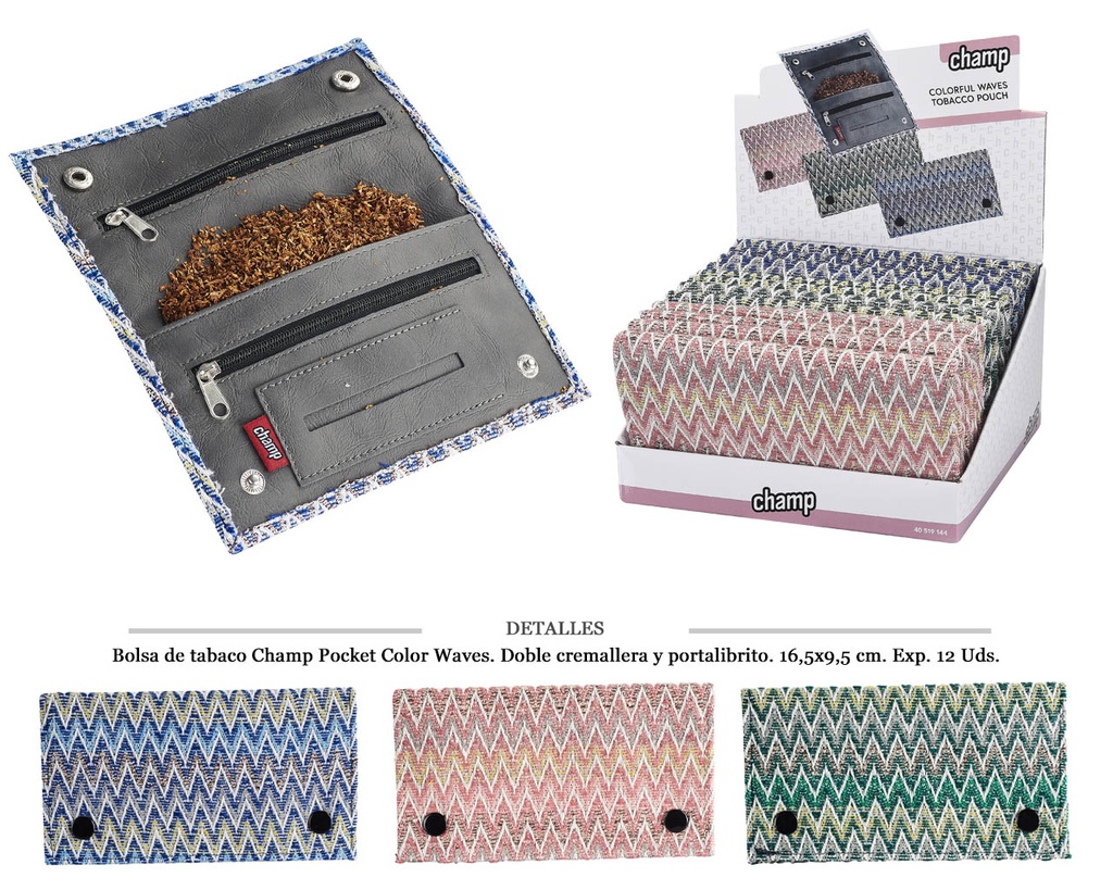 BOLSA TABACO CHAMP COLOR WAVES 16,5X9,5 CM 12 UDS