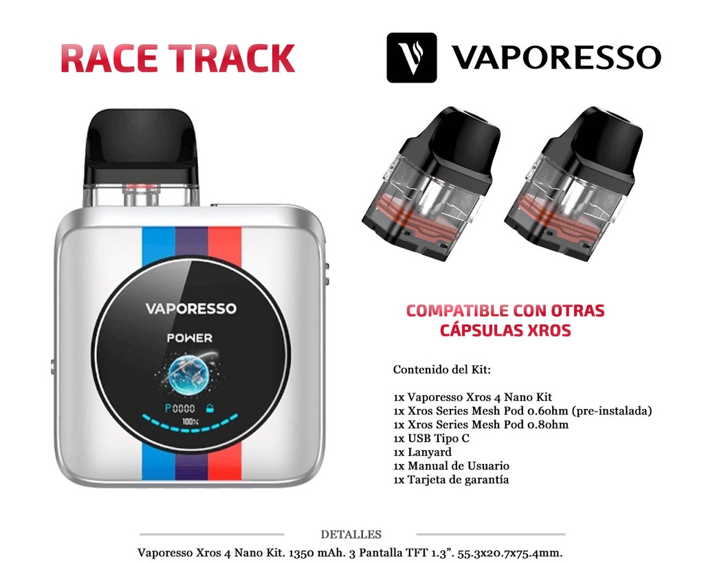 VAPORESSO XROS 4 NANO RACE TRACK KIT 1350MAH