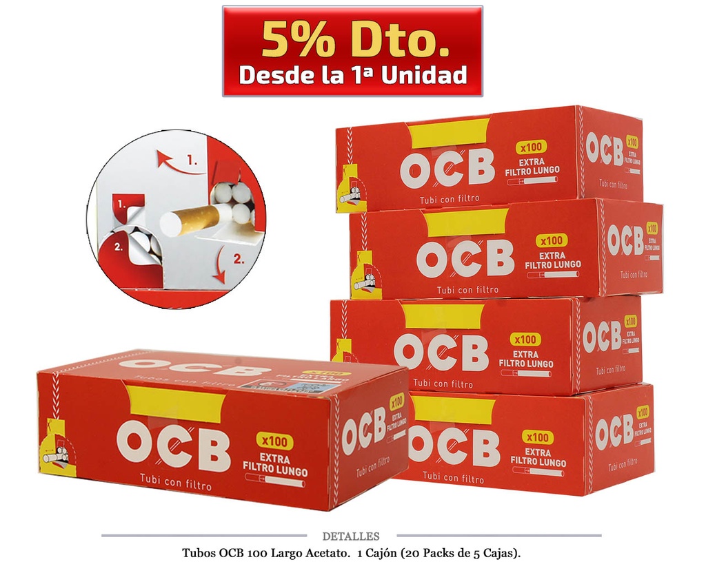 TUBOS OCB 100 LARGO ACETATO 5x100 20 PACKS
