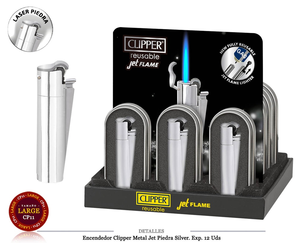 ENCD. CLIPPER METAL JET PIEDRA SILVER 12 UDS