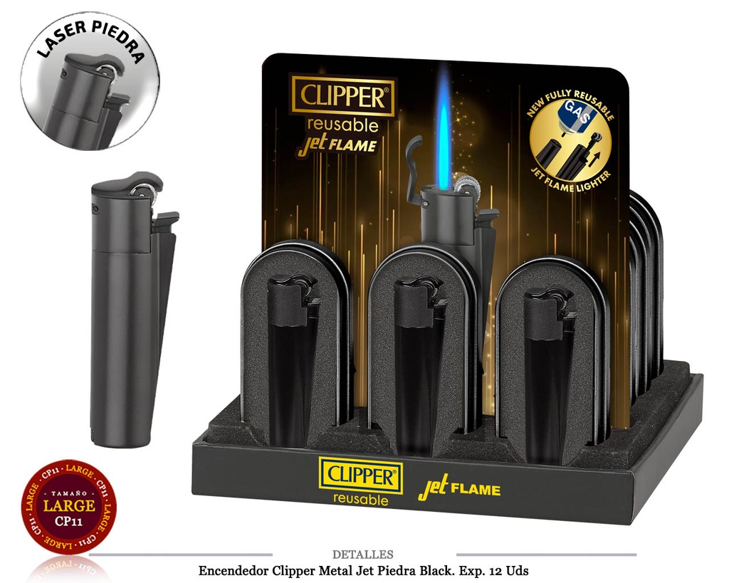ENCD. CLIPPER METAL JET PIEDRA BLACK 12 UDS