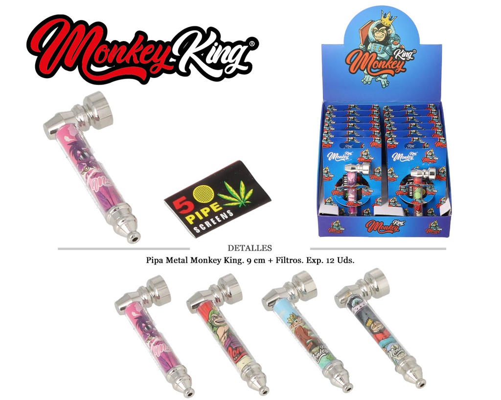 PIPA METAL MONKEY KING 9CM + FILTROS 12 UDS