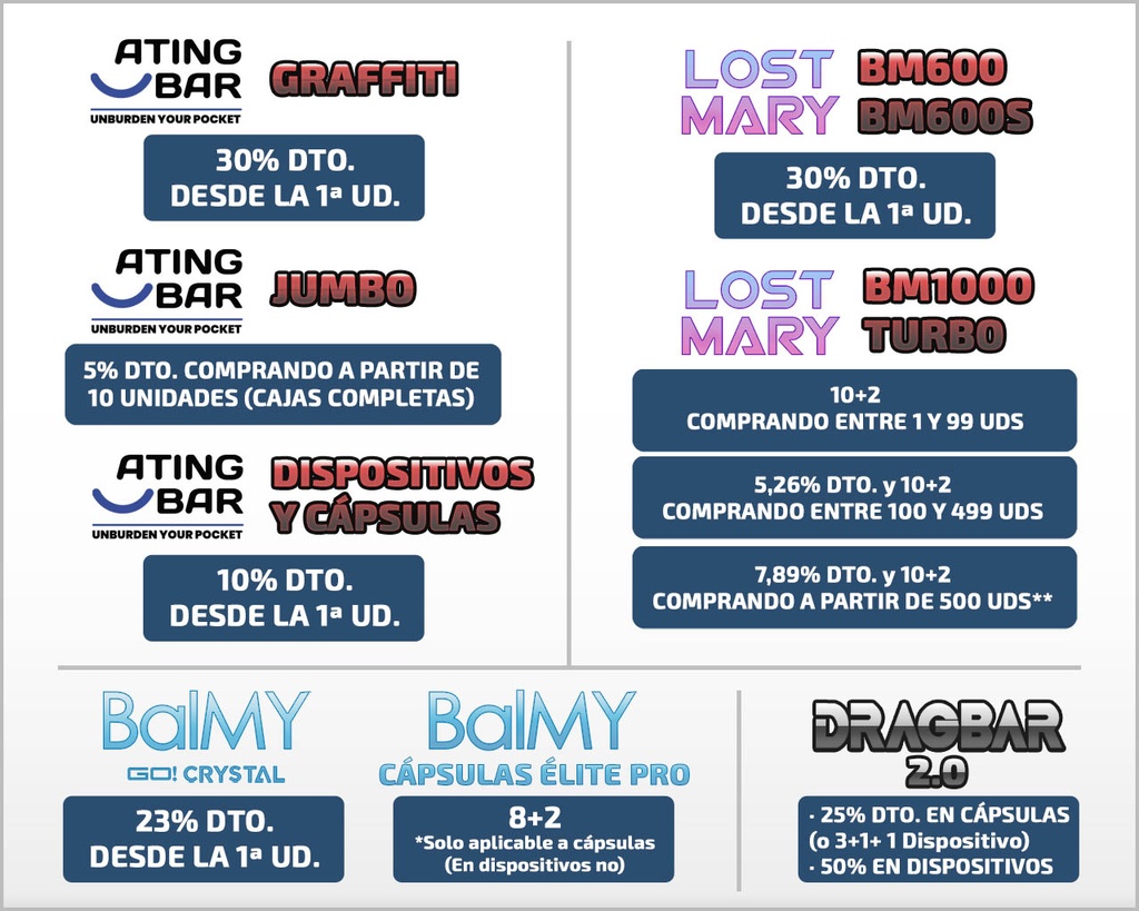 PODS DESECHABLES ATING / BALMY / LOST MARY / DRAGBAR