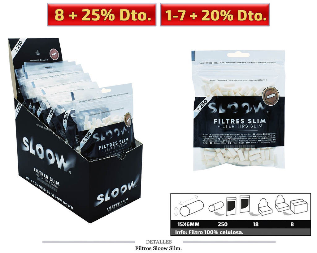 FILTRO SLOOW SLIM PAPER 6MM 18X250 UDS