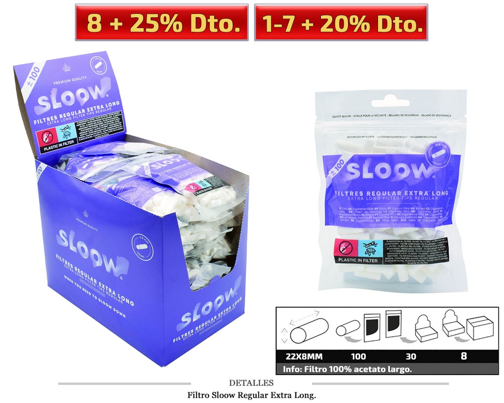 FILTRO SLOOW REGULAR LONG 8MM 30X100 UDS