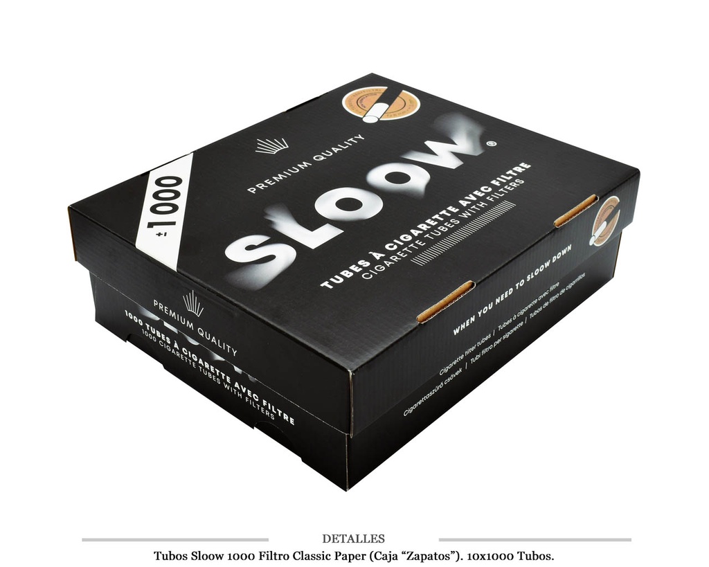 TUBOS SLOOW BLACK 1000 F. CLASSIC PAPER 10X1000 UDS