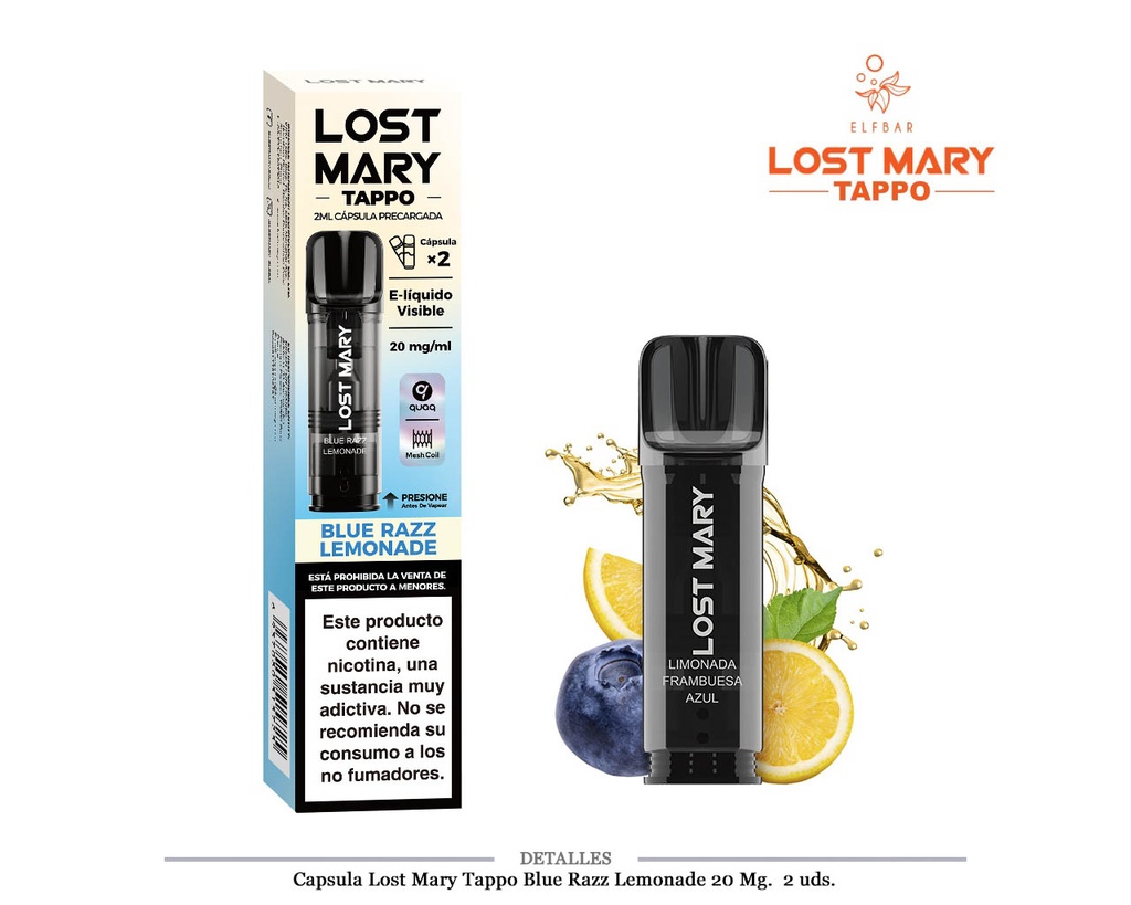 CAPSULA LOST MARY TAPPO BLUE RAZZ LEMONADE 2 UD 20MG 4ML