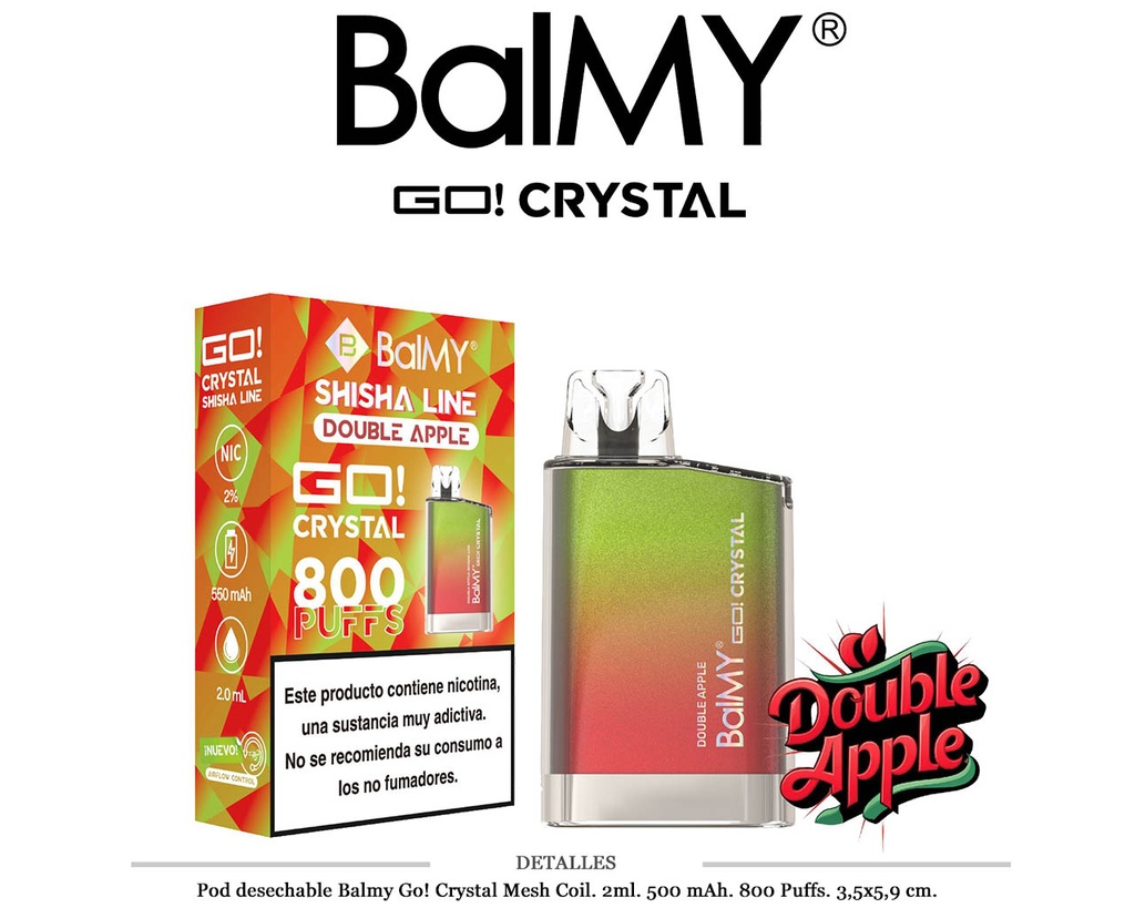 POD. DES. BALMY GO! CRYSTAL DOUBLE APPLE SHISHA LINE 20MG 2ML