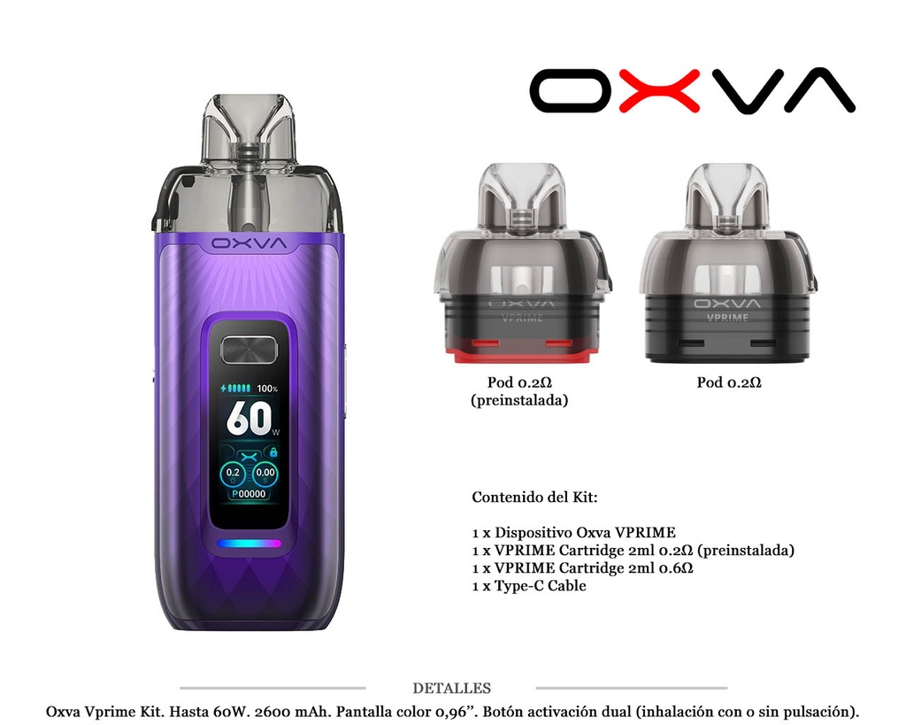 OXVA VPRIME KIT AURORAL PURPLE 2600 MAH