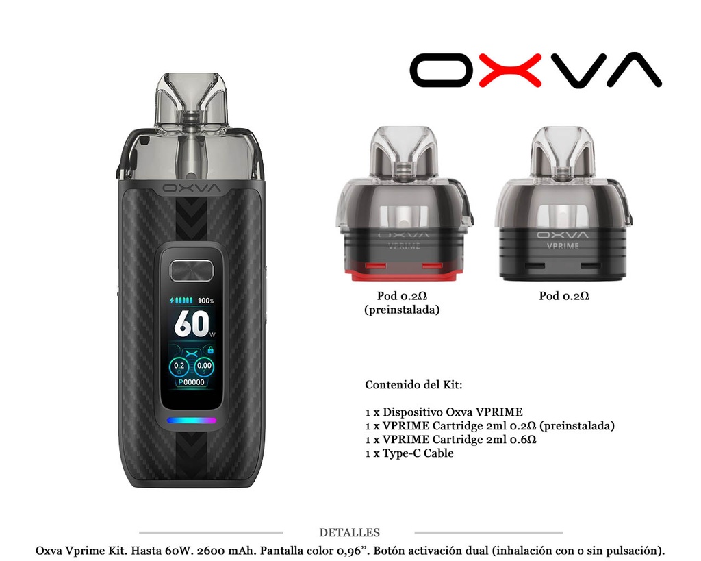 OXVA VPRIME KIT BLACK CARBON 2600 MAH