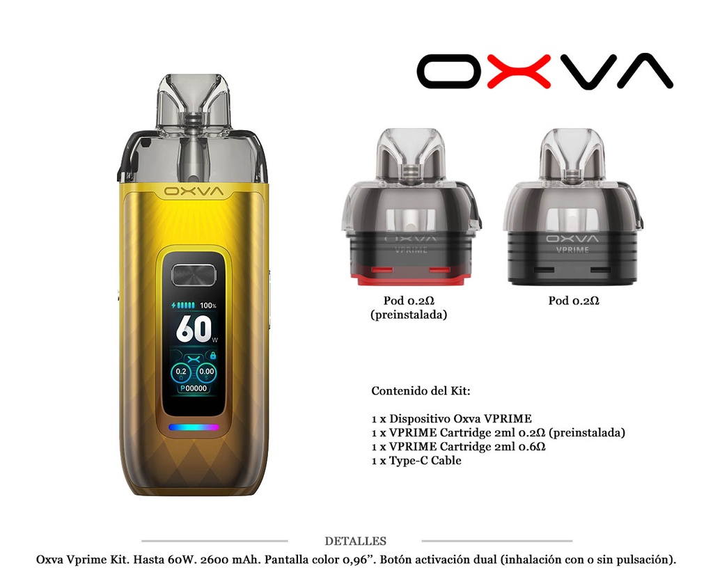 OXVA VPRIME KIT GLORIOUS GOLD 2600 MAH