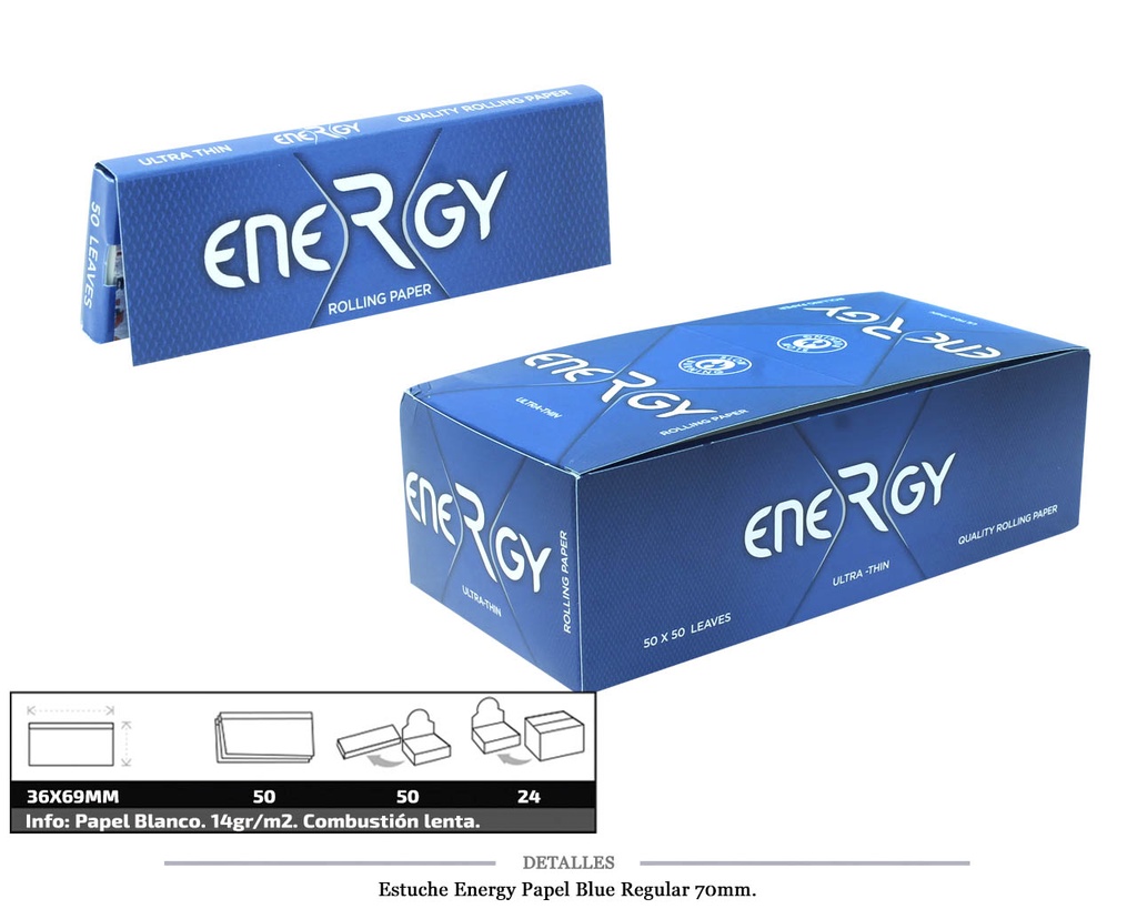 ENERGY PAPEL BLUE REGULAR 70MM 50 UDS