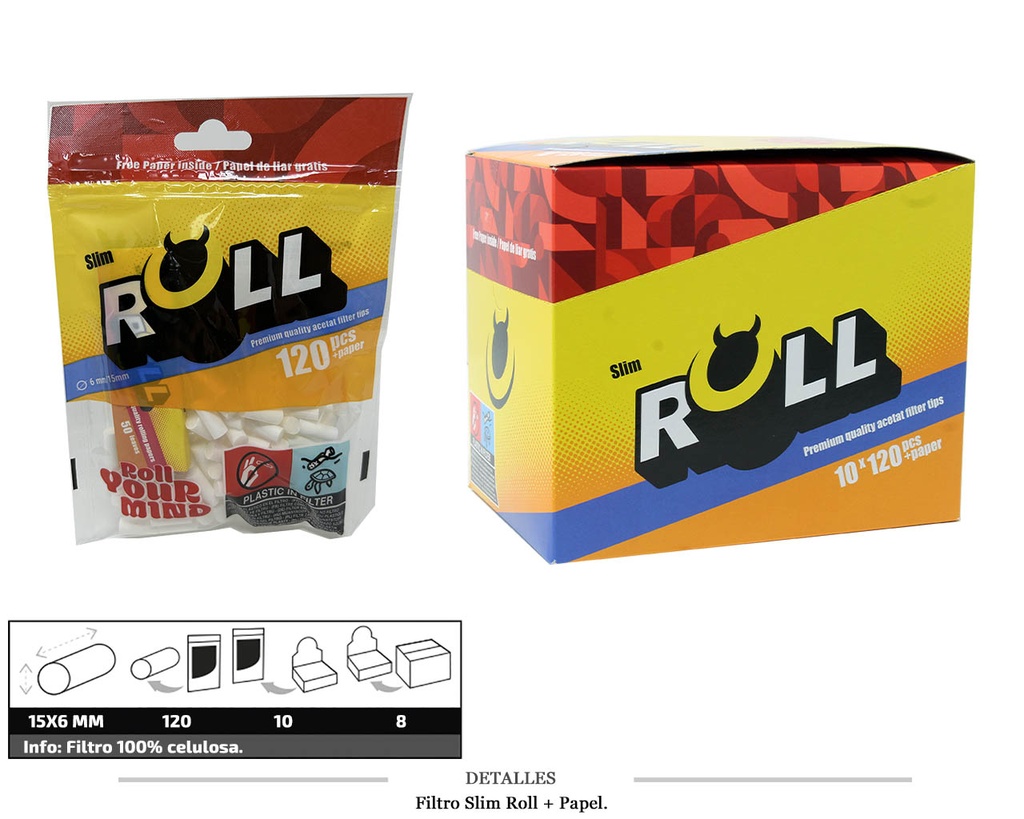 FILTRO ROLL SLIM 6MM C/LIBRITO 78MM 10X120 UDS