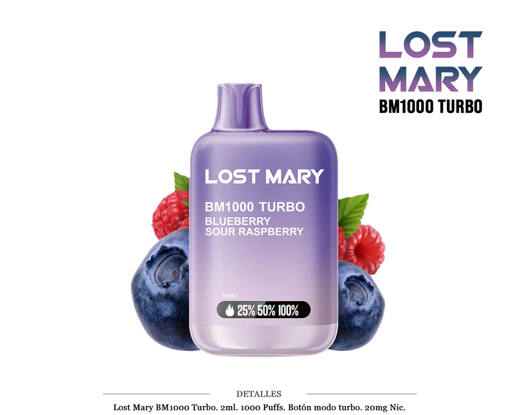 POD DES. LOST MARY BM1000 BLUEBERRY SOUR RASP. 20MG 2ML