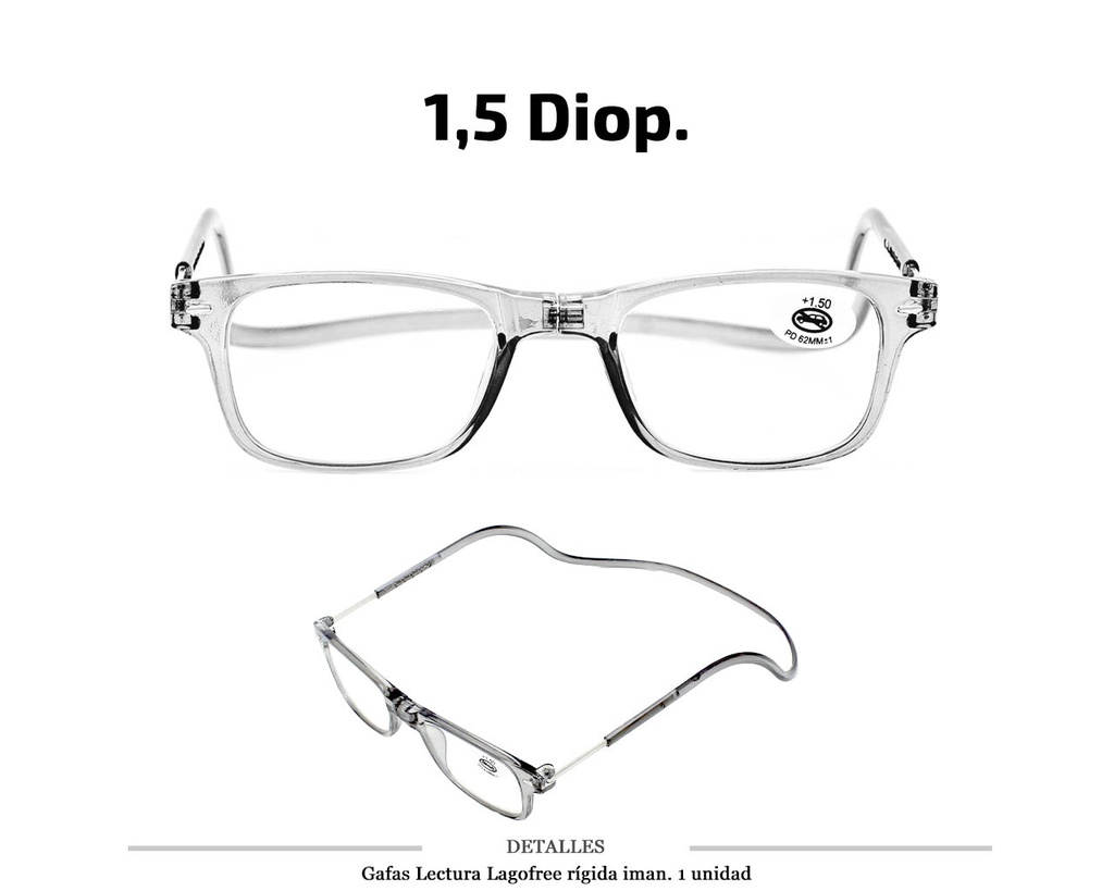 GAFAS LECTURA LAGOFREE RIGIDA GRIS 1.5 D. 1 UD