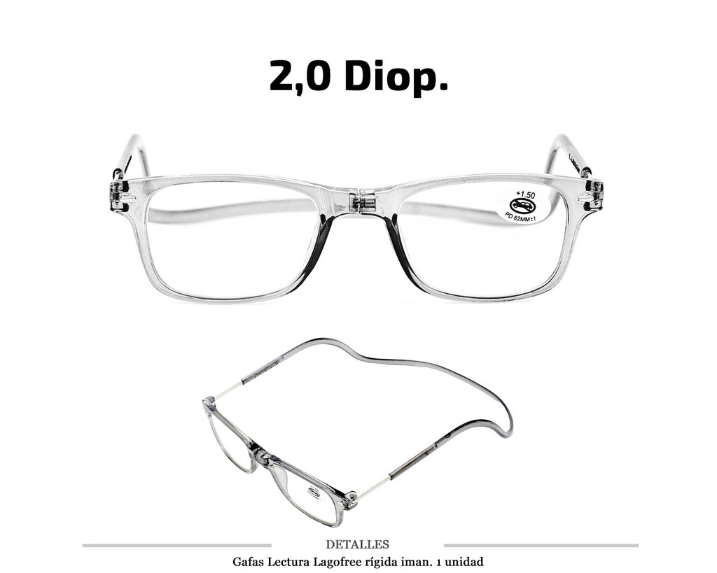 GAFAS LECTURA LAGOFREE RIGIDA GRIS 2.0 D. 1 UD