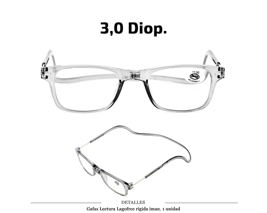 GAFAS LECTURA LAGOFREE RIGIDA GRIS 3.0 D. 1 UD
