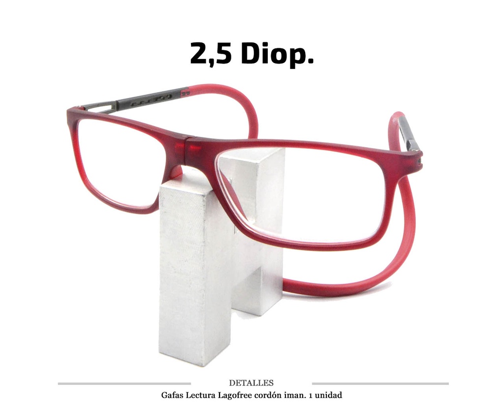 GAFAS LECTURA LAGOFREE CORDON-IMAN ROJA 2.5 D. 1 UD