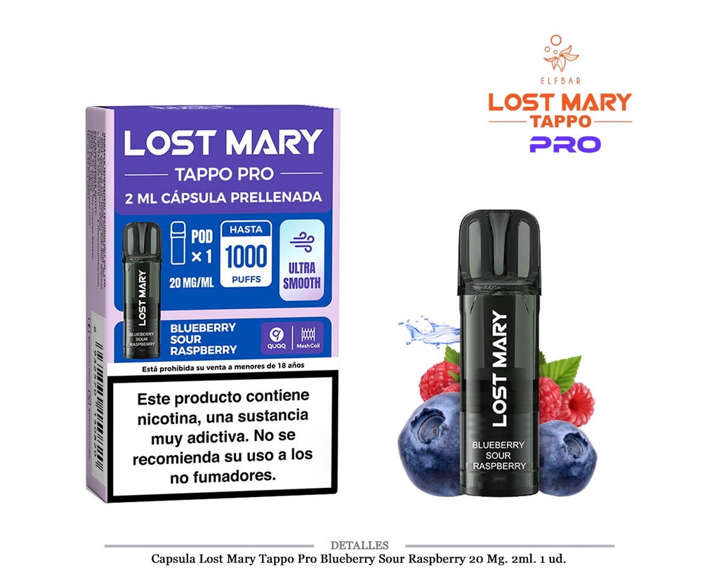 CAPSULA LOST MARY TAPPO PRO BLUEBERRY SOUR RASPBERRY 1 UD 20MG 2ML
