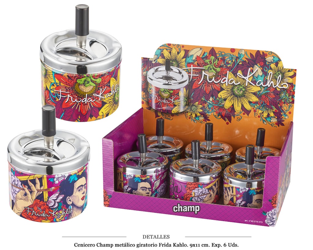 CENICERO CHAMP MET GIRATORIO FRIDA 9X11 CM 6 UDS