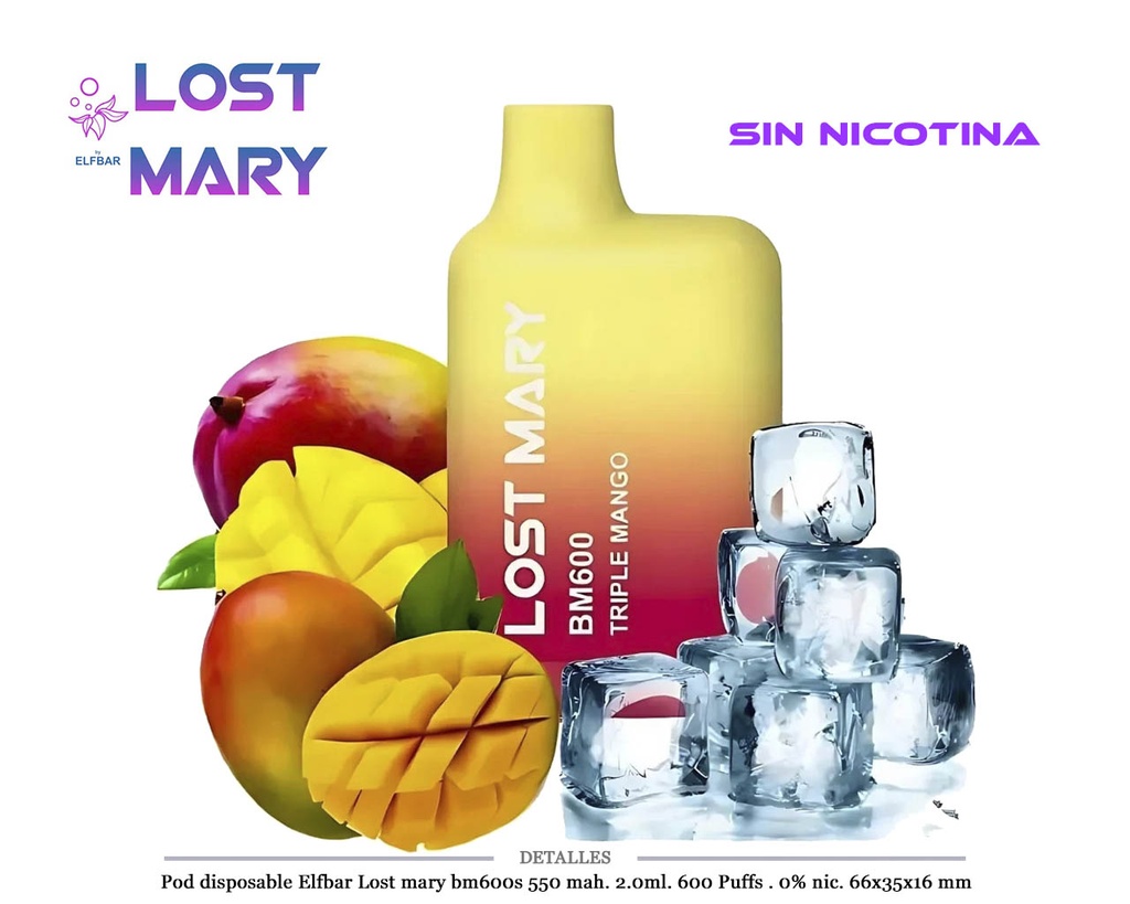 POD DES. LOST MARY BM600 TRIPLE MANGO 0MG 2ML