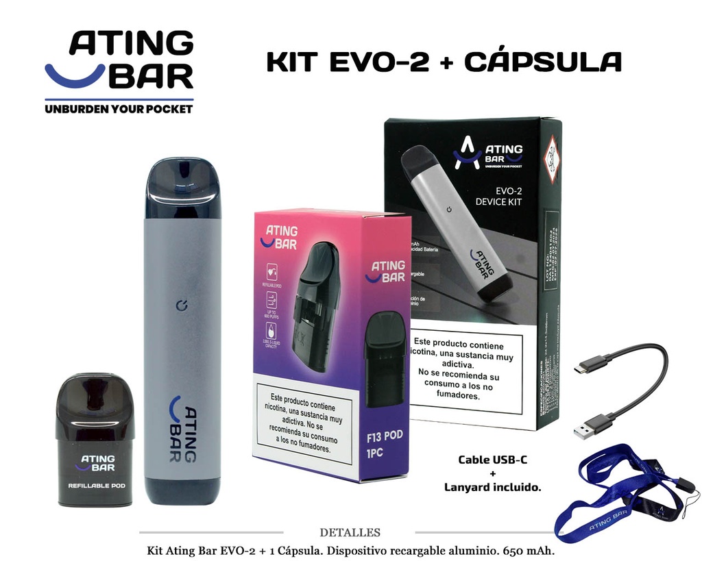 KIT ATING EVO-2 GRIS 650MAH + CAPSULA OPEN POD 1 UD