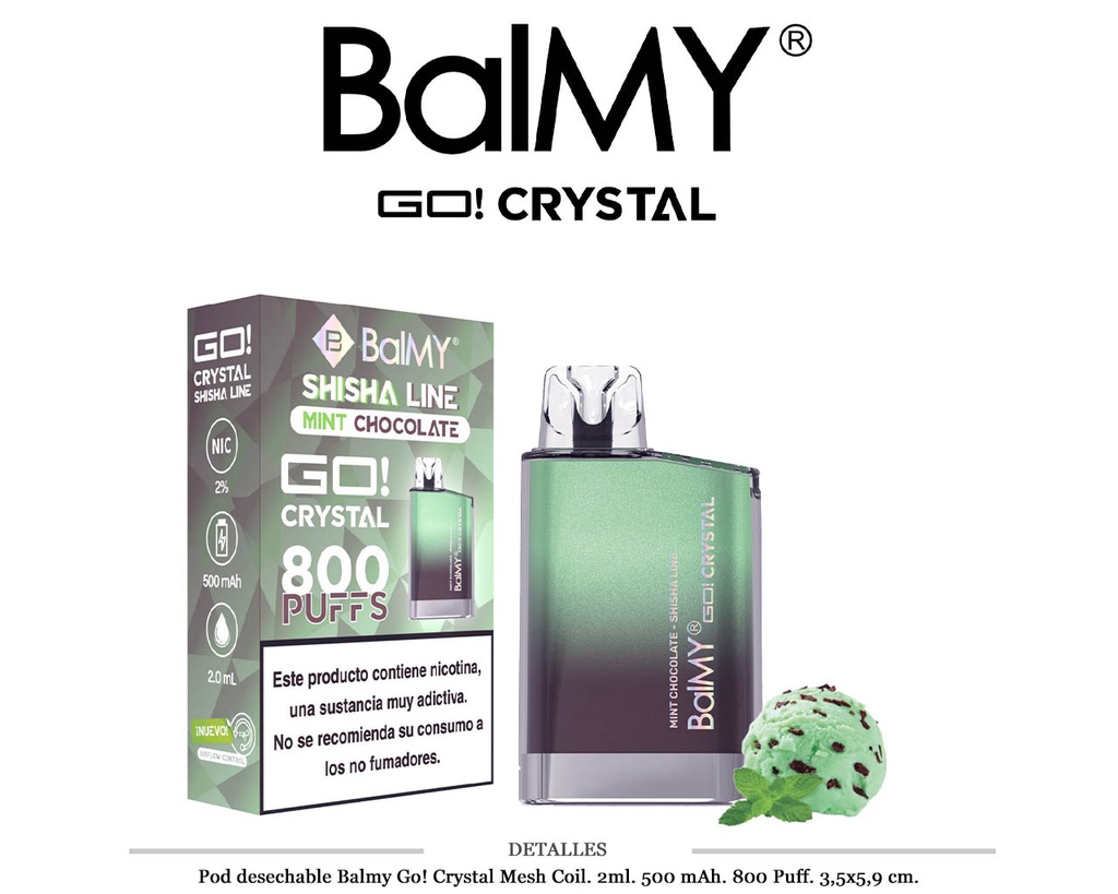 POD. DES. BALMY GO! CRYSTAL MINT CHOCOLATE SHISHA LINE  20MG 2ML
