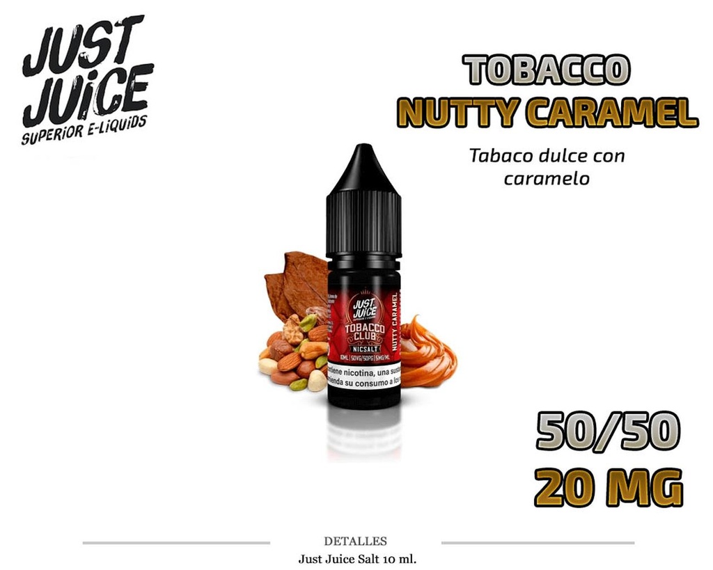 E-LIQUID JUST JUICE SALT TOBACCO NUT. CARAM. 20MG 10ML 