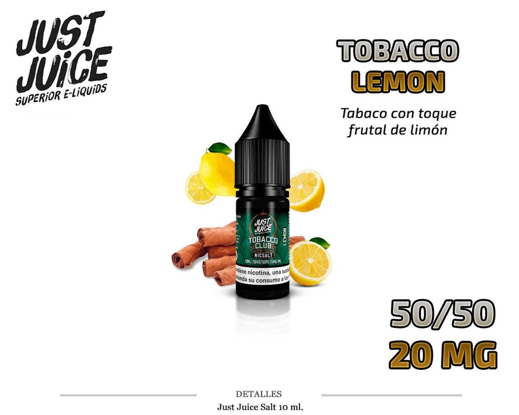 E-LIQUID JUST JUICE SALT TOBACCO LEMON 20MG 10ML 