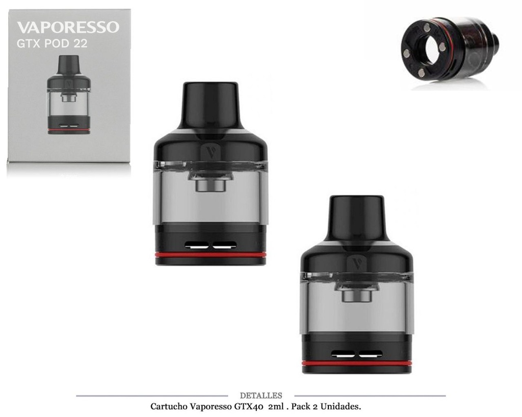 CARTUCHO VAPORESSO GTX GO40 2ML PACK 2 UDS