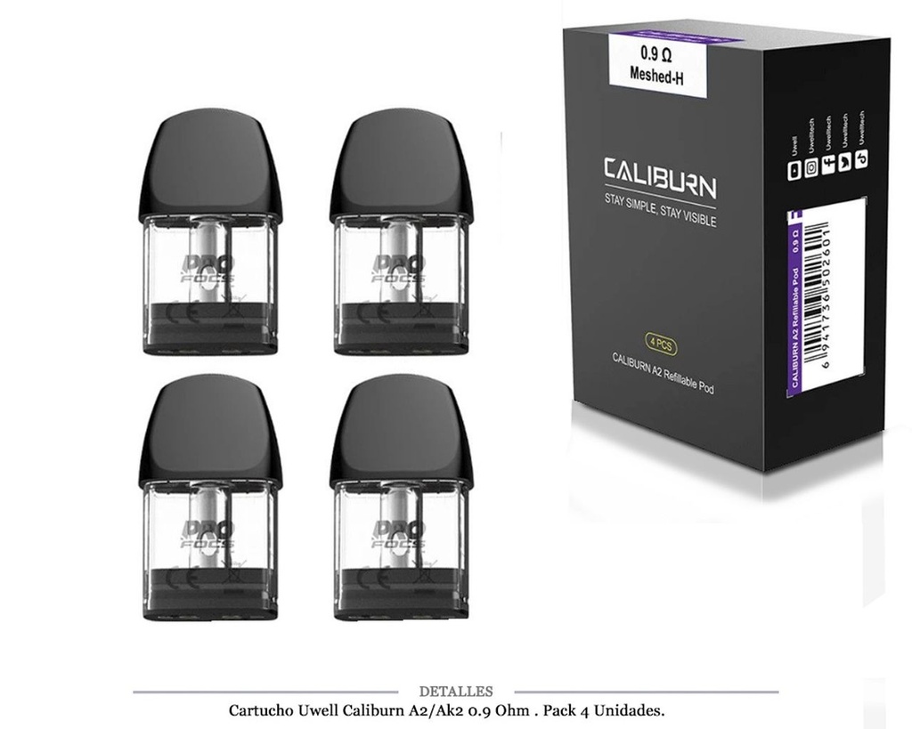 CARTUCHO UWELL CALIBURN A2/AK2 0,9HM 4 UDS