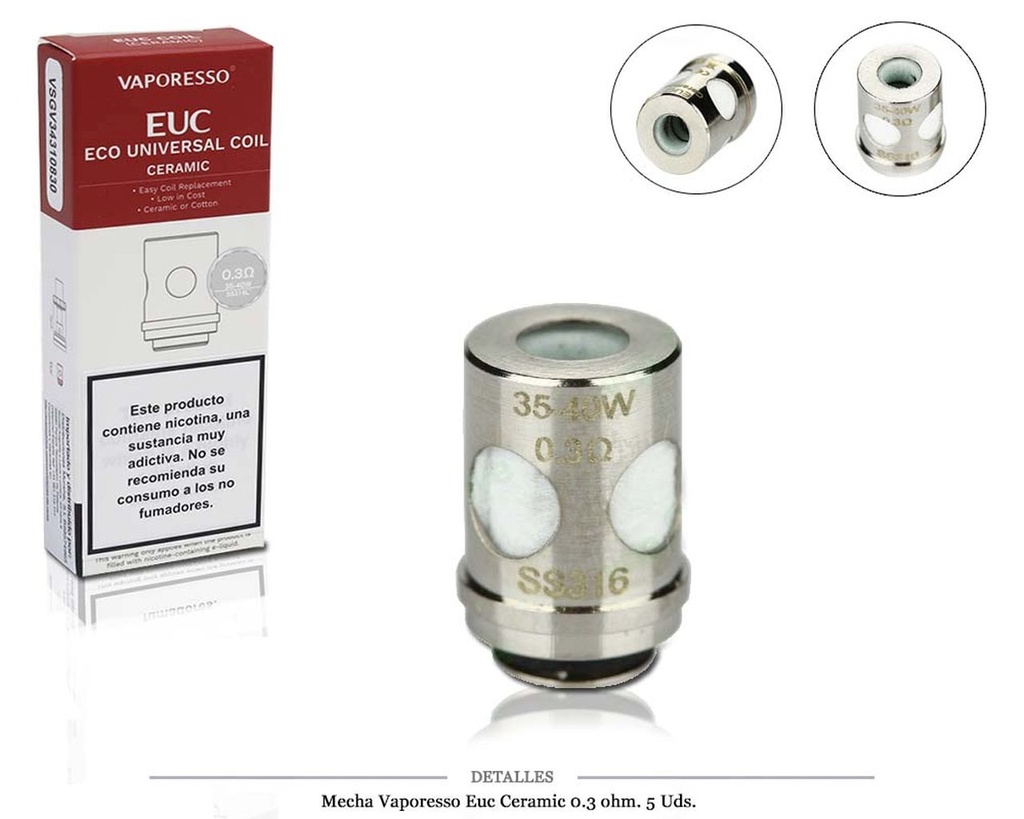 MECHA VAPORESSO EUC CERAMIC 0.3 OHM 5 UDS