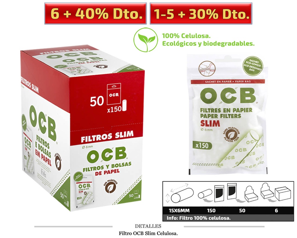 FILTRO OCB SLIM 6MM CELULOSA 50X150 UDS