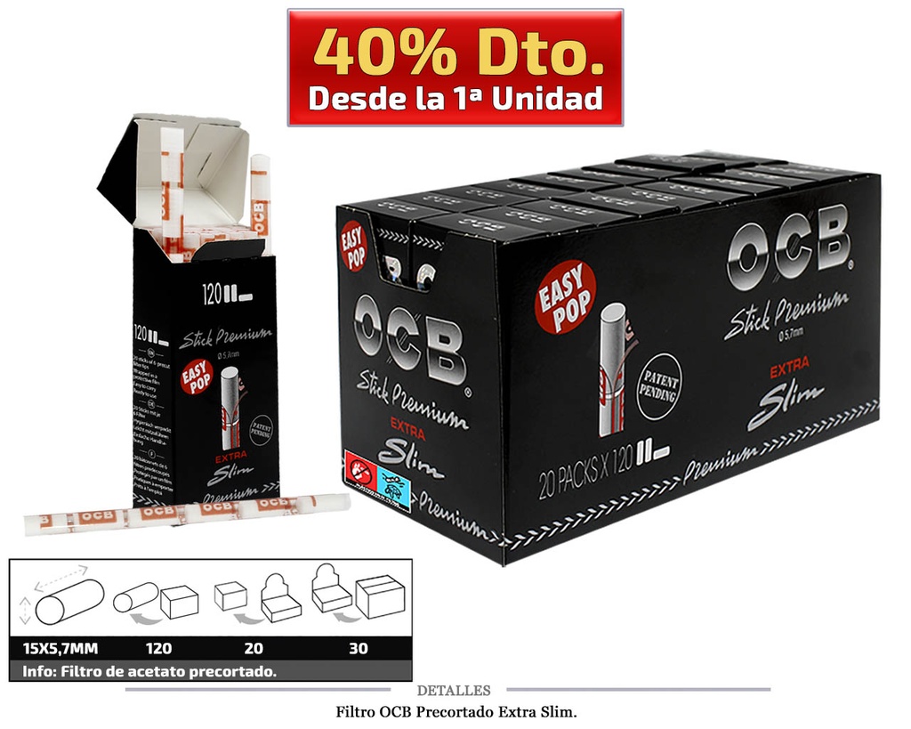 FILTRO OCB PRECUT EXTRA SLIM 5,7MM 20x120 UDS