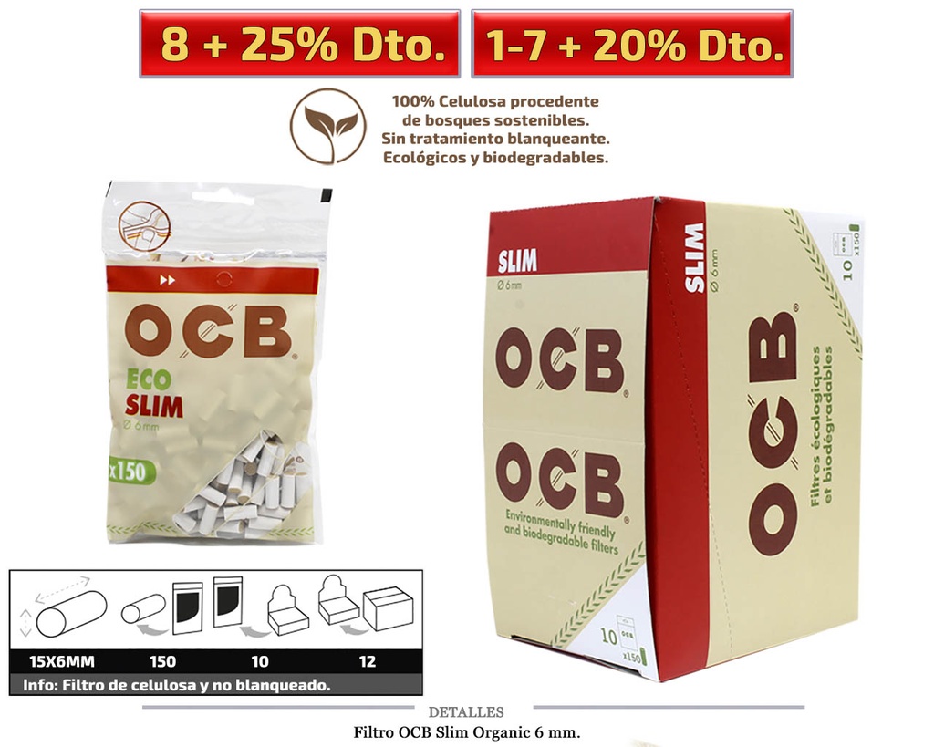 FILTRO OCB SLIM ORGANIC 6MM 10x150 UDS