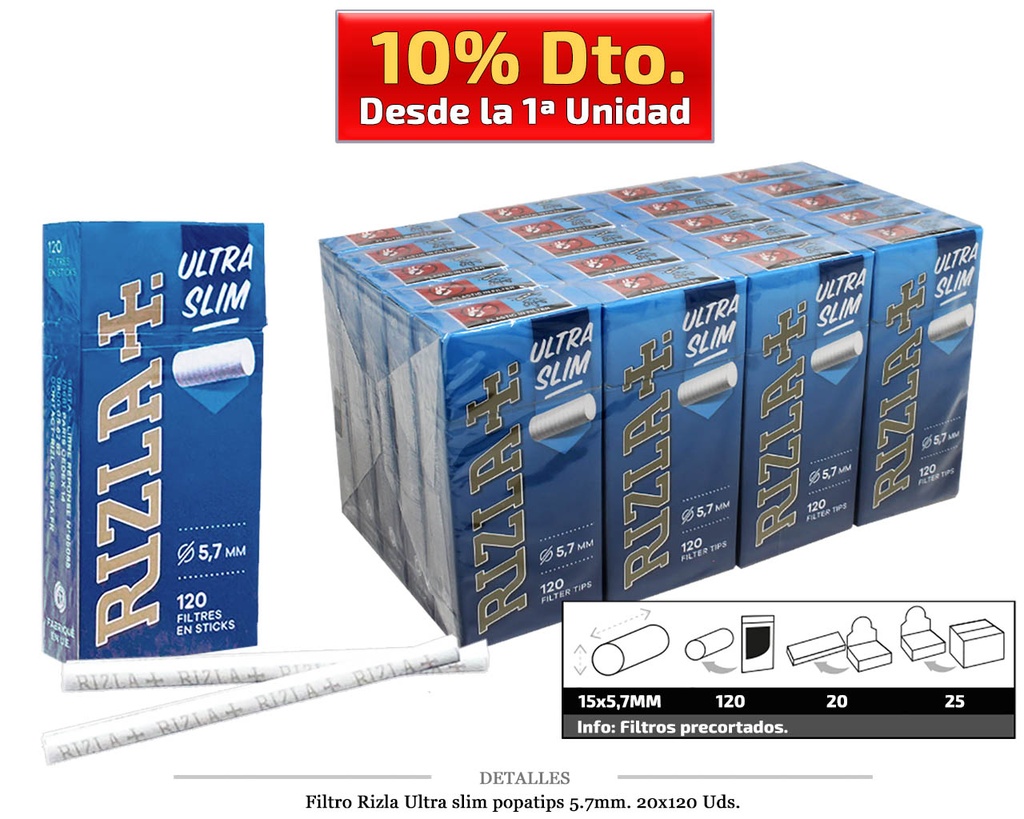 FILTRO RIZLA ULTRA SLIM POPATIPS 5,7MM 20x120 UDS