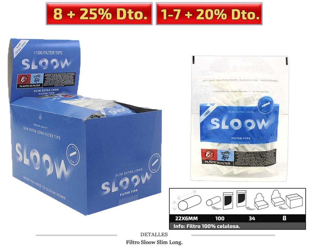 FILTRO SLOOW SLIM LONG 6MM 34X100 UDS