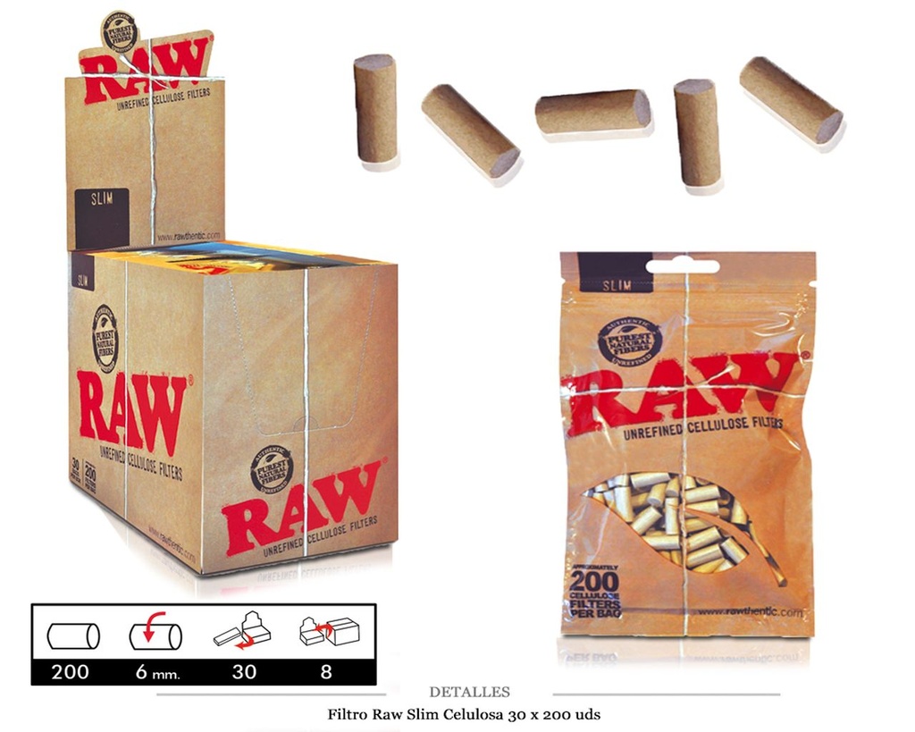 FILTRO RAW SLIM CELULOSA 30X200 UDS