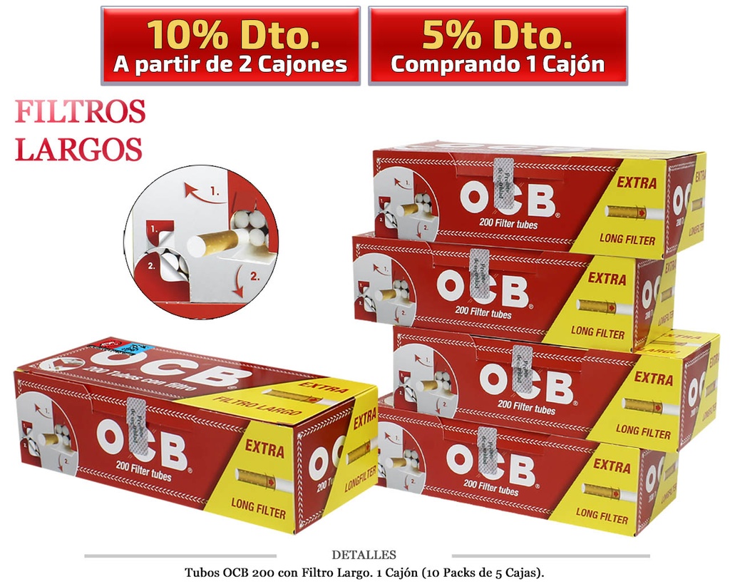TUBOS OCB 200 LARGO ACETATO 5x200 10 PACKS